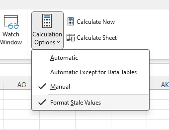 微软改进Excel手动计算模式 添加了“Stale Value Formatting”格式