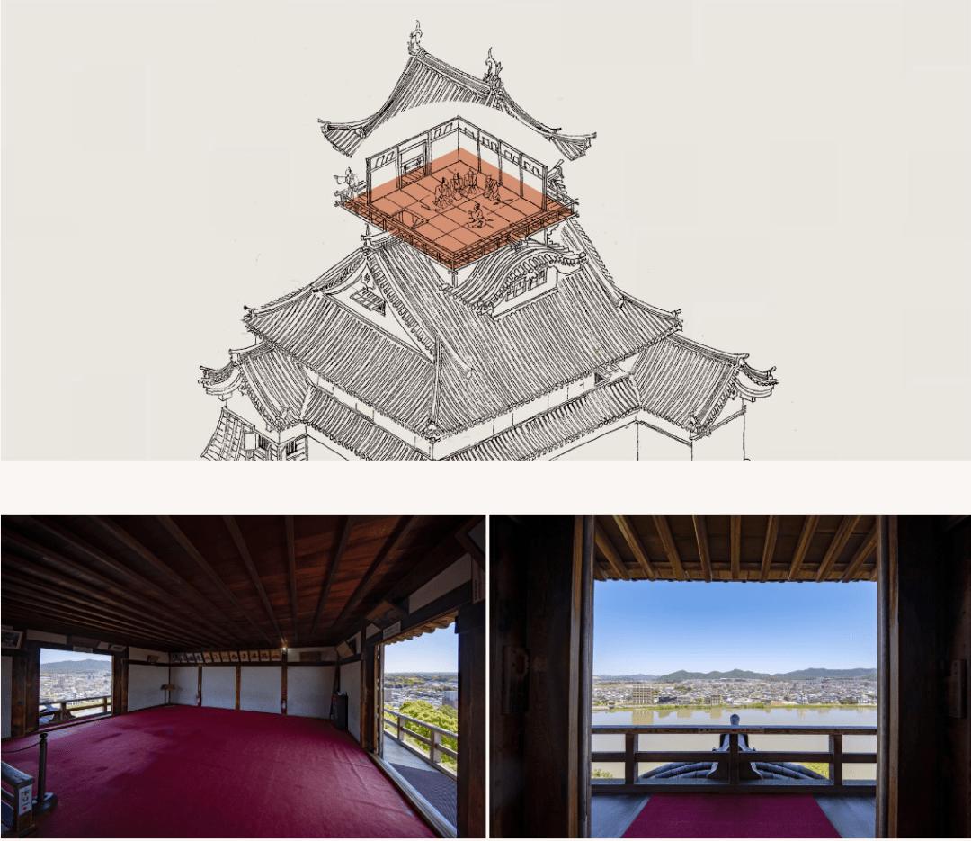 一般认为唐破风比入母屋破风更具有装饰性,对于北侧的美浓和南侧的本