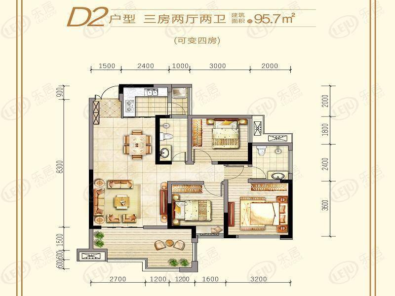 鸿升凯旋天地目前楼盘主推83~123㎡平米户型,景观阳台,采光充足,3室2