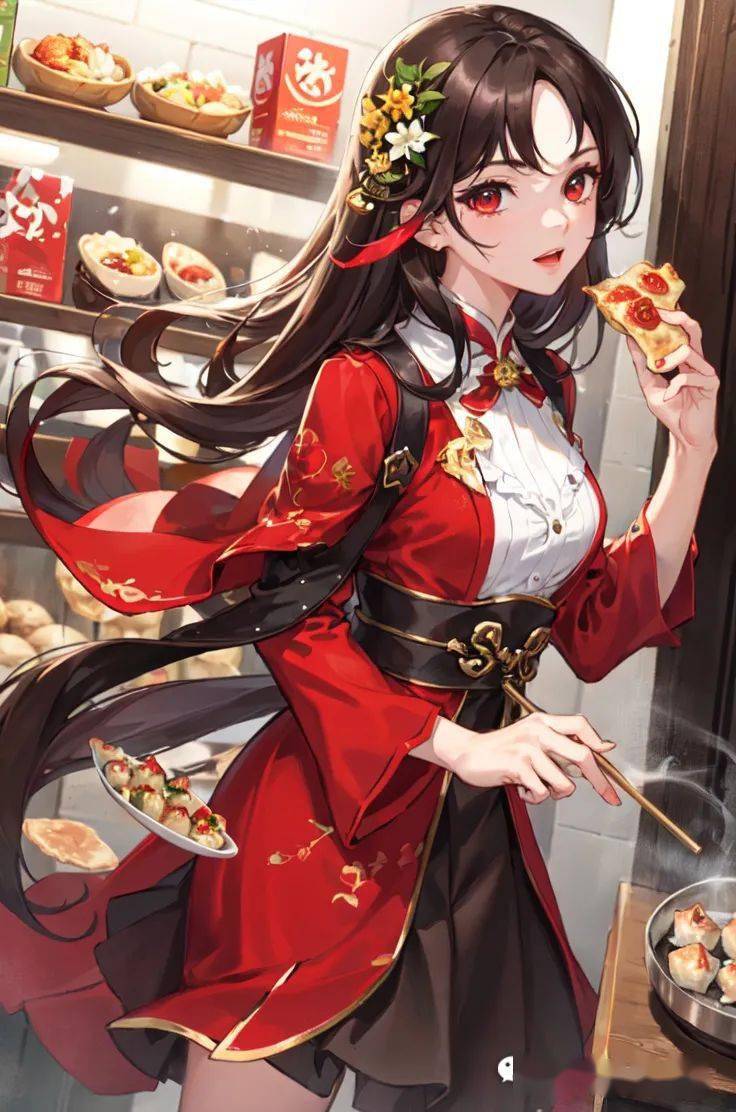 "她的眼睛在雾气蒸腾中闪闪发光:少女捧着手中的食物空气中弥漫着香气