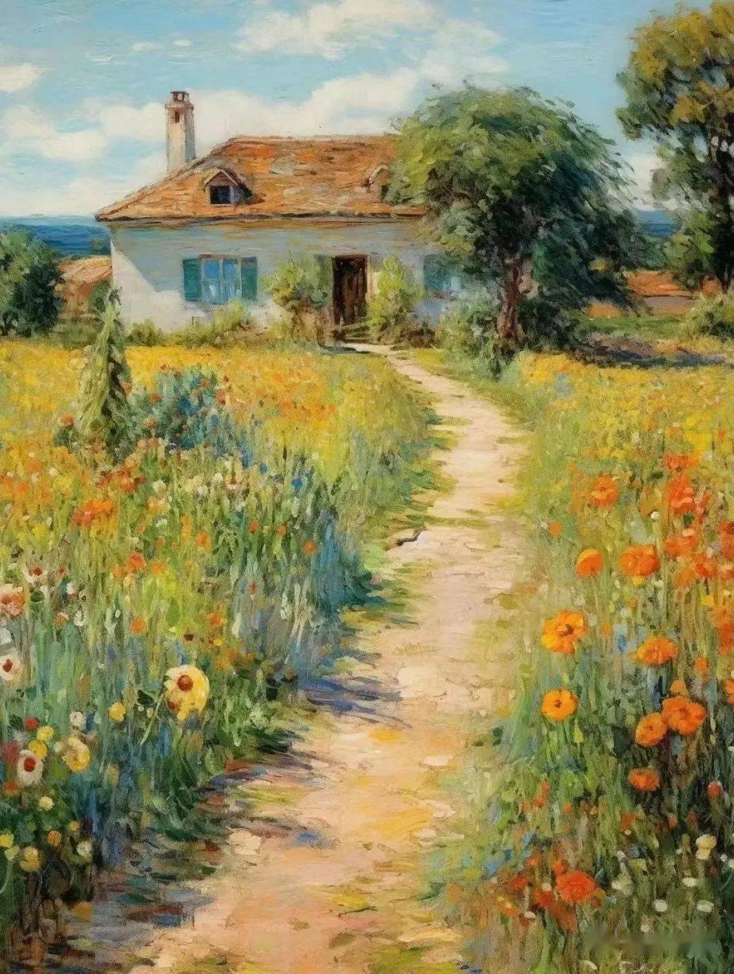 油画小品:家乡的小路_佚名_绘画