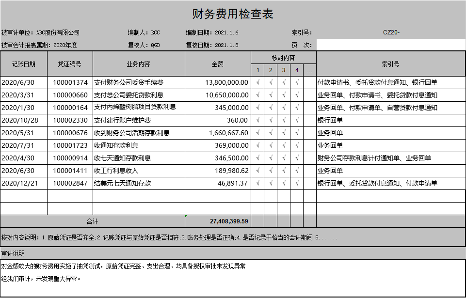 《各科目审计底稿范例》excel文件免费下载