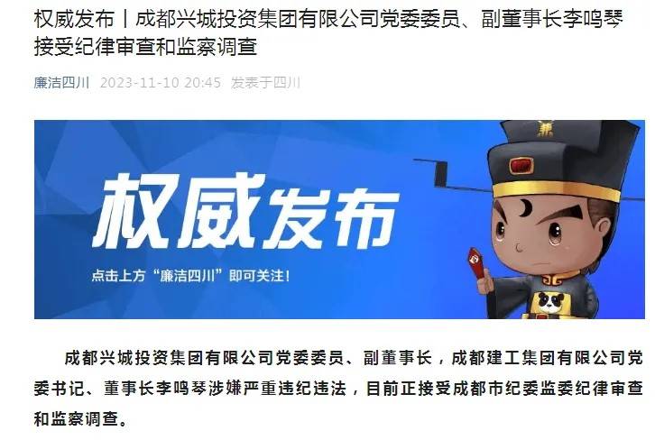 成都蓉城俱乐部董事长李鸣琴涉嫌严重违纪违法被查_兴城_投资集团