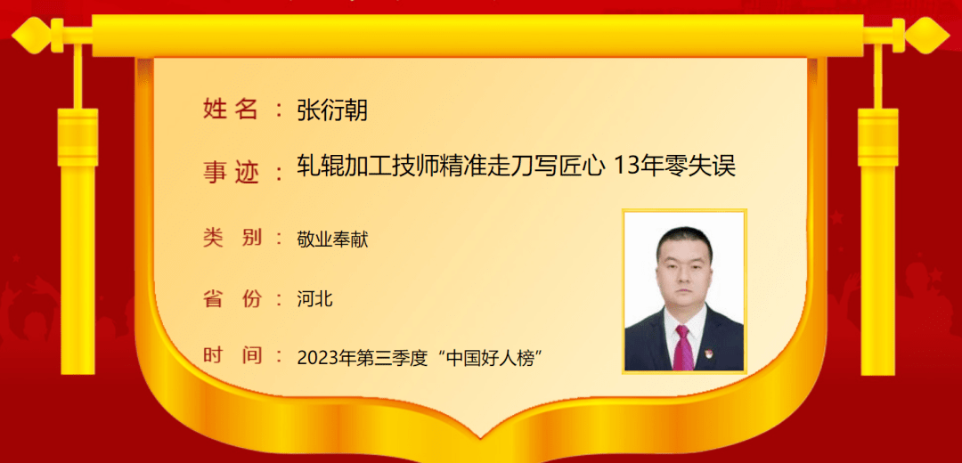 邢台2人荣登2023年第三季度"中国好人榜"_加工_张衍_轧辊