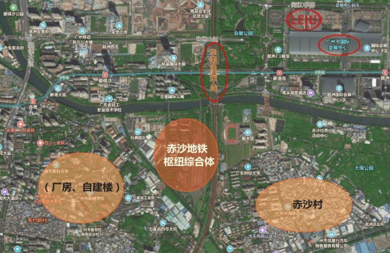 它位于海珠区官洲街东部,东至科韵路,南至新滘东路,西至华南快速路,北