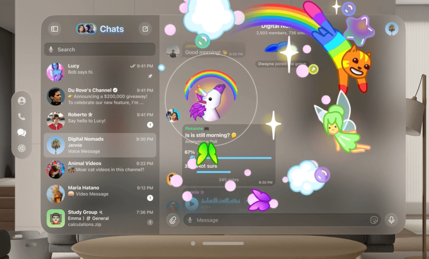 pavel durov 的视频中还暗示 visionos 版 telegram 将拥有 3d 表情