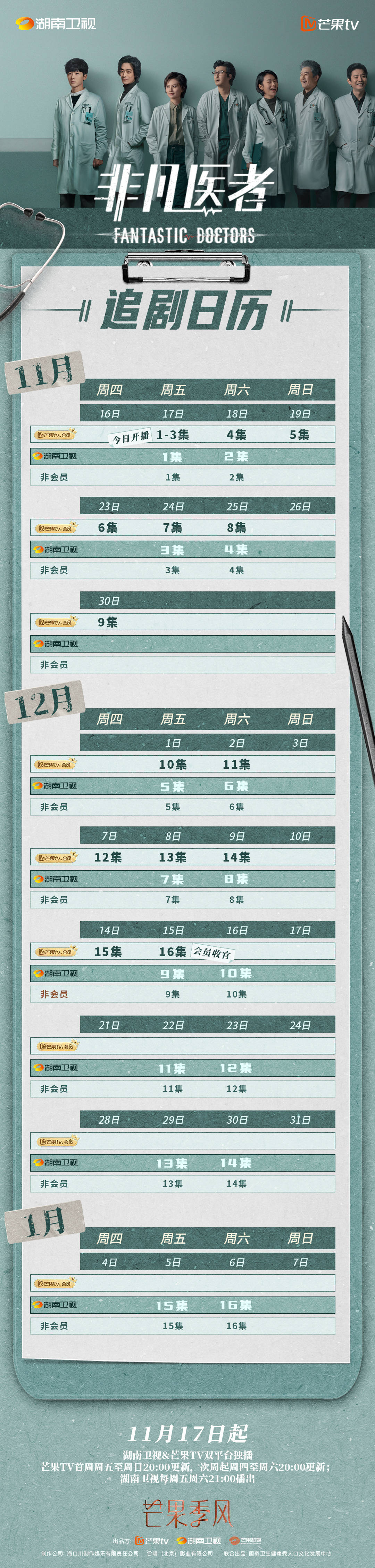 张晚意新剧《非凡医者》发布追剧日历,12月15日会员收官_郑云龙_姜珮瑶_医生