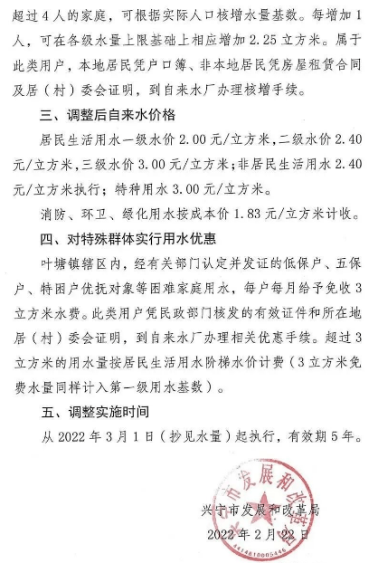 兴宁这3个镇的自来水价格有变
