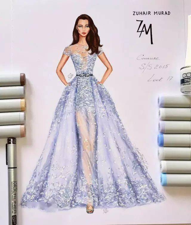 彩铅手绘水果丨马克笔,彩铅的手绘礼服婚纱强势来袭!_衣服_裙子_身材