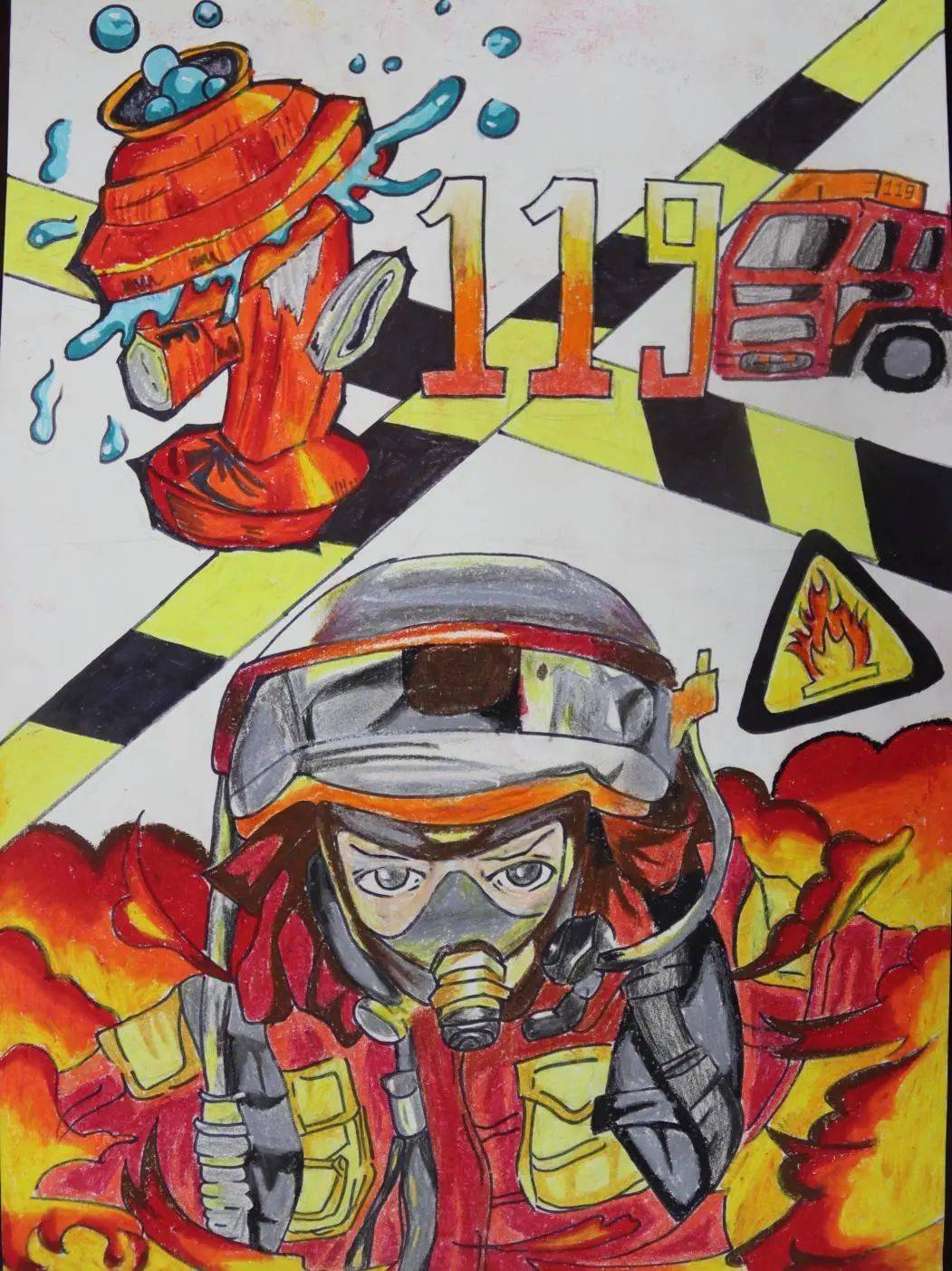 119宣传月|消防主题绘画火热投票中!你pick哪个?_八一小学_作品_活动