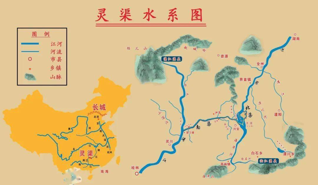 灵渠建成后,沟通了湘江和漓江,连接长江与珠江两大水系,成为连接中原