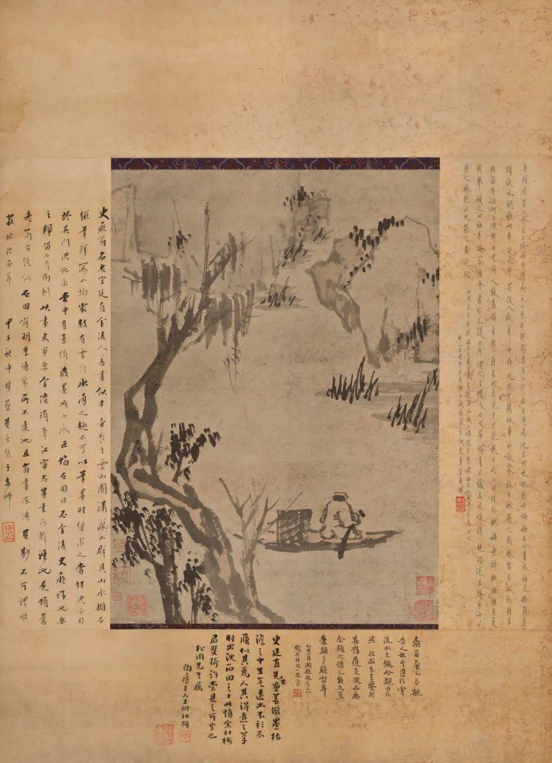 阎次平)《春季牧牛图》淡设色绢本镜芯云峰(清乾隆) 百子图