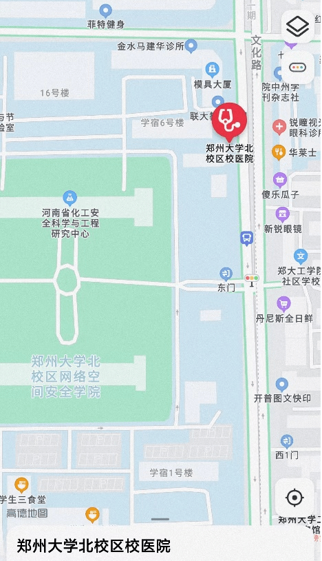 鄭州大學新校區河園北路中段主校區校醫院01校醫院分佈圖校醫院位於