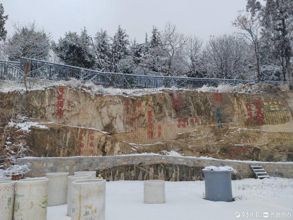 幼兒園學生雪後合影12月11日,泰安市岱嶽實驗中學雪後遠景12月11日