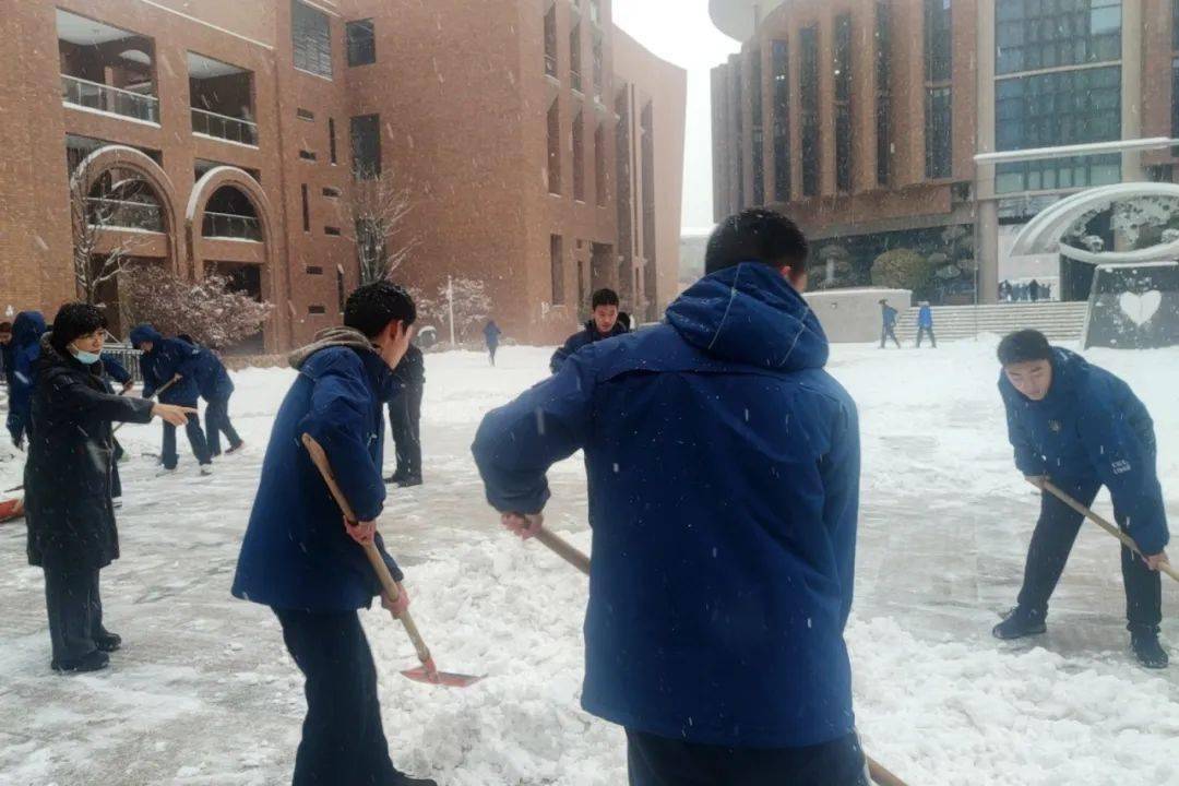 校园扫雪照片图片