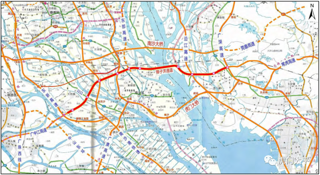 0公里,全線位於廣州市和東莞市境內,途經廣州市南沙區大崗鎮,東涌鎮