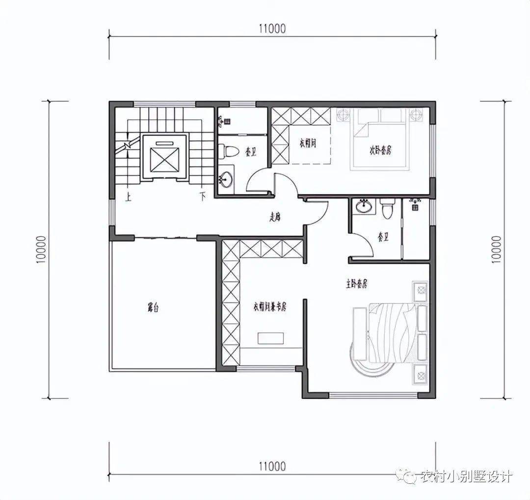 電梯二層主要為居住區:設置有一個主臥套房,帶有衣帽間和獨立衛生間