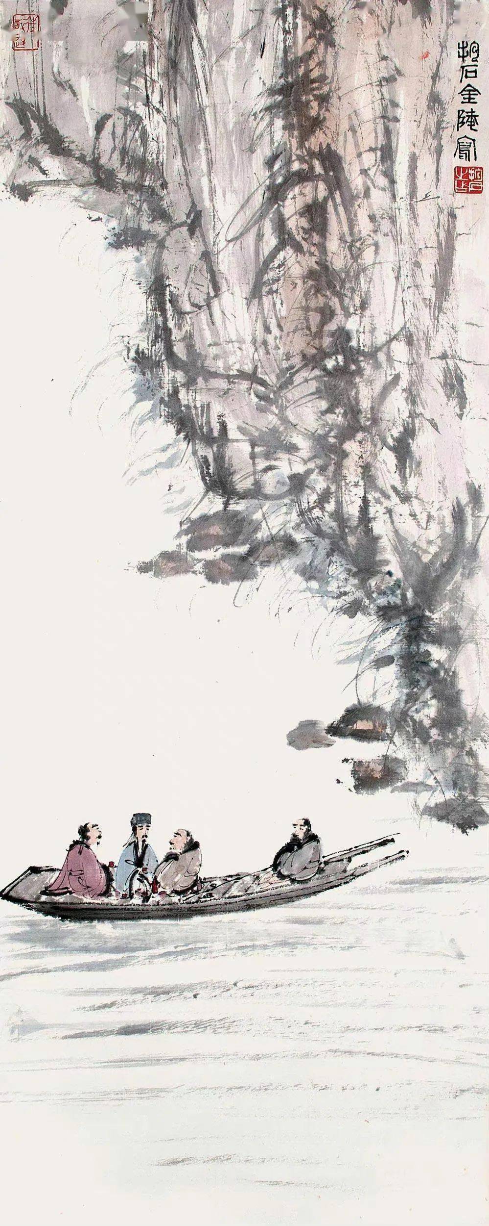 傅抱石 山水画《泛舟图》_作品_题材_诗意